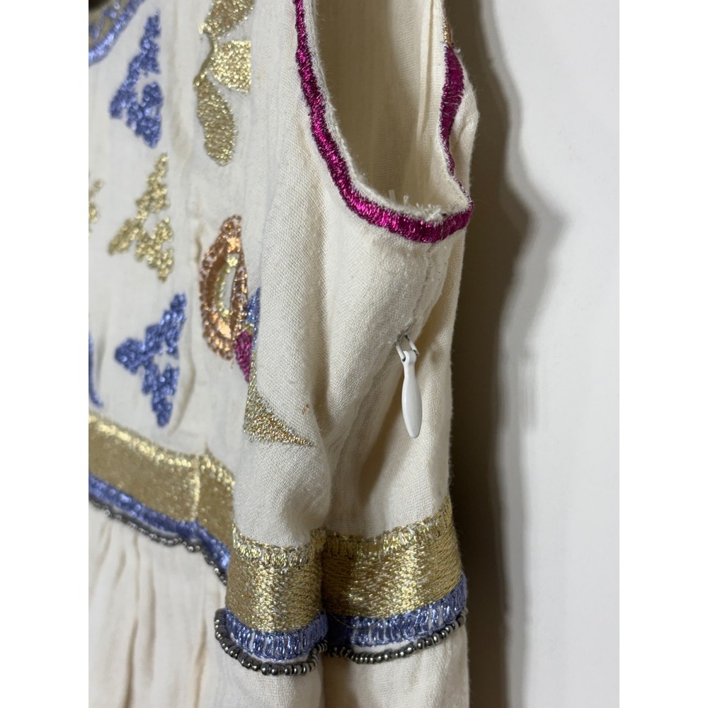 Christophe Sauvat Metallic Embroidered Boho Beaded Babydoll Top Cream Medium - Picture 5 of 12